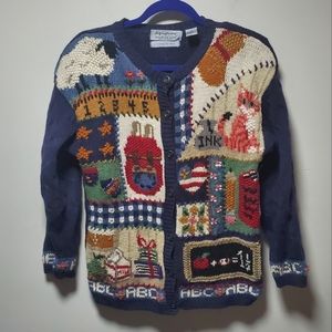 Vintage School Cardigan Size Medium Knitted by Hand Teacher Northern Isle